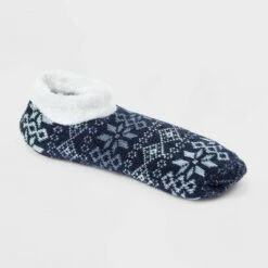 Women's Fair Isle Snowflake Double Lined Cozy Booties with Grippers - A New Day™ Blue 4-10 -A New Day popular shop unnamed file 4128
