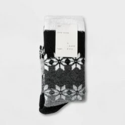 Women's Gradient Snowflake Double Lined Cozy Crew Socks - A New Day™ Black/Charcoal/Heather Gray 4-10