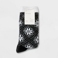 Women's Snowfall Double Lined Cozy Crew Socks - A New Dayâ„¢ 4-10 Black