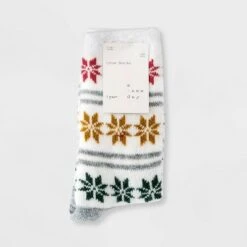Women's Gradient Snowflake Double Lined Cozy Crew Socks - A New Day™ Ivory 4-10