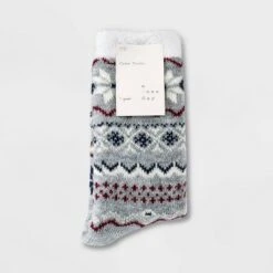 Women's Snowflake Fair Isle Double Lined Cozy Crew Socks - A New Dayâ„¢ 4-10 Navy