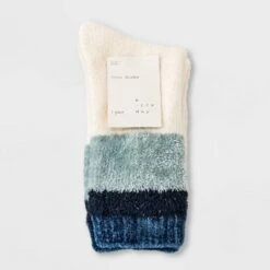 Women's Colorblock Chenille Cozy Crew Socks - A New Day™ 4-10 Surf Blue