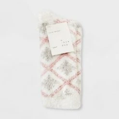 Women's Snowflake Cozy Crew Socks - A New Dayâ„¢ 4-10 Ivory/pink