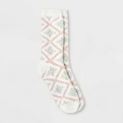 Women's Snowflake Cozy Crew Socks - A New Day™ 4-10 Ivory/pink -A New Day popular shop unnamed file 4188