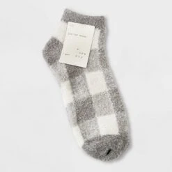 Women's Buffalo Plaid Cozy Low Cut Socks - A New Day™ 4-10 Pink/ivory