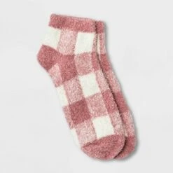 Women's Buffalo Plaid Cozy Low Cut Socks - A New Day™ 4-10 Pink/ivory -A New Day popular shop unnamed file 4193