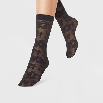 Women's Sheer Rose Anklet Socks - A New Day™ Black 4-10 4 Women's Sheer Rose Anklet Socks - A New Day™ Black 4-10 - Image 2