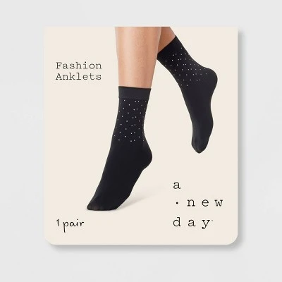 Women's Studded Anklet Socks - A New Day™ Black 4-10 3 Women's Studded Anklet Socks - A New Day™ Black 4-10