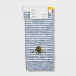 Women's Embroidered Bee 3pk Crew Socks - A New Day™ Heather Gray/Cream/Yellow 4-10