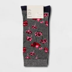 Women's Floral 3pk Crew Socks - A New Day™ Gray/Navy/Burgundy 4-10