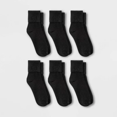 Women's 6pk Mary Jane Fold Over Cuff Crew Socks - A New Day™ Black 4-10 4 Women's 6pk Mary Jane Fold Over Cuff Crew Socks - A New Day™ Black 4-10 - Image 2