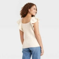 Women's Square Neck Ruffle Sweater Vest - A New Day™