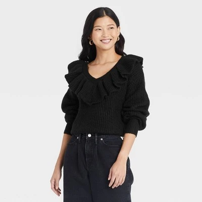 Women's V-Neck Ruffle Pullover Sweater - A New Day™ 5 Women's V-Neck Ruffle Pullover Sweater - A New Day™ - Image 3