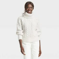 Women's Turtleneck Cable Knit Pullover Sweater - A New Day™ -A New Day popular shop unnamed file 4338