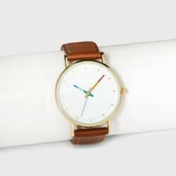 Women's Rainbow Dial Strap Watch with Changeable Straps - A New Day™ Brown/Black/White