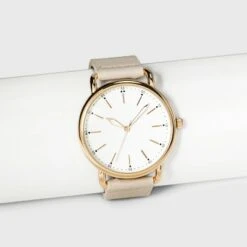 Women's Strap Watch with Changeable Straps - A New Day™ Beige/Navy/Gray