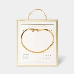 14K Gold Plated Herringbone Chain Bracelet - A New Day™