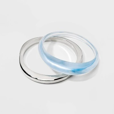 Organic Shape Transparent and Metal Bangle Bracelet Set 2pc - A New Day™ Blue 3 Organic Shape Transparent and Metal Bangle Bracelet Set 2pc - A New Day™ Blue