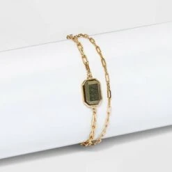 Silver Plated Gold Layered Chain Bracelet - A New Day™ Amazonite