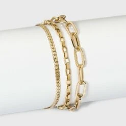 Paperclip Chain Bracelet Set - A New Day™ Gold