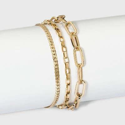 Paperclip Chain Bracelet Set - A New Day™ Gold 3 Paperclip Chain Bracelet Set - A New Day™ Gold