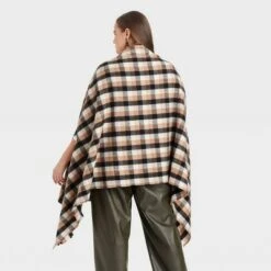 Women's Plus Size Plaid Wrap Jacket - A New Day™ Brown One Size