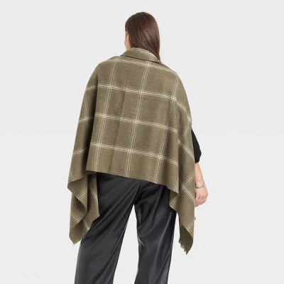 Women's Plus Size Plaid Wrap Jacket - A New Day™ Olive One Size 3 Women's Plus Size Plaid Wrap Jacket - A New Day™ Olive One Size