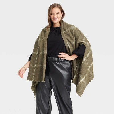 Women's Plus Size Plaid Wrap Jacket - A New Day™ Olive One Size 5 Women's Plus Size Plaid Wrap Jacket - A New Day™ Olive One Size - Image 3