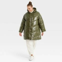 Women's Mid Length Wet Look Puffer Jacket - A New Day™ -A New Day popular shop unnamed file 621