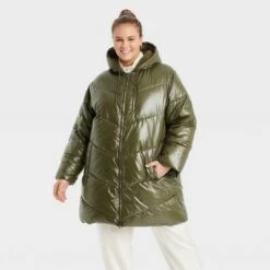 Women's Mid Length Wet Look Puffer Jacket - A New Day™ -A New Day popular shop unnamed file 622