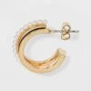 Faux Duo Enamel and Pearl Huggie Hoop Earrings - A New Day™ White
