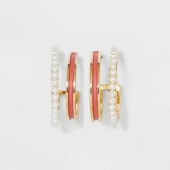 Faux Duo Enamel and Pearl Huggie Hoop Earrings - A New Day™ White -A New Day popular shop unnamed file 770