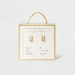 14K Gold Plated Cubic Zirconia Double Hoop Earrings - A New Day™ 7 14K Gold Plated Cubic Zirconia Double Hoop Earrings - A New Day™ -A New Day popular shop unnamed file 798