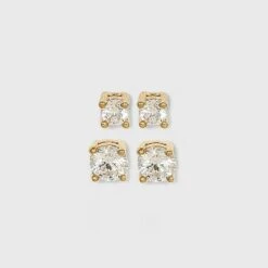 14K Gold Plated Cubic Zirconia Duo Stud Earrings - A New Day™ -A New Day popular shop unnamed file 807