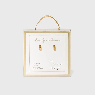 14K Gold Plated Ridge Hoop Earrings - A New Day™ 4 14K Gold Plated Ridge Hoop Earrings - A New Day™ - Image 2