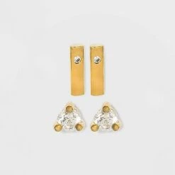 14K Gold Plated Cubic Zirconia and Bar Stud Duo Earrings - A New Day™ 7 14K Gold Plated Cubic Zirconia and Bar Stud Duo Earrings - A New Day™ -A New Day popular shop unnamed file 821