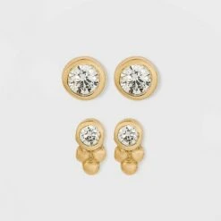 14K Gold Plated Cubic Zirconia Triple Circle Cubic Zirconia Stud Earrings - A New Day™ -A New Day popular shop unnamed file 831