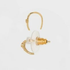 14K Gold Plated Beaded Hoop Cubic Zirconia Earrings - A New Day™