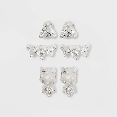 Sterling Silver Cubic Zirconia and Faux Opal Stud Earring Set 3pc - A New Day™ 4 Sterling Silver Cubic Zirconia and Faux Opal Stud Earring Set 3pc - A New Day™ - Image 2