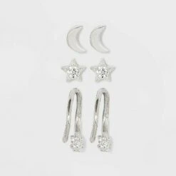 Sterling Silver Star Stud Cubic Zirconia Moon and Endless Hoop Earring Set 3pc - A New Day™ 5 Sterling Silver Star Stud Cubic Zirconia Moon and Endless Hoop Earring Set 3pc - A New Day™ -A New Day popular shop unnamed file 850