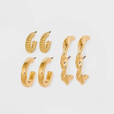 Hoop Twisted Rope Earring Set 3pc - A New Day™ Gold 4 Hoop Twisted Rope Earring Set 3pc - A New Day™ Gold - Image 2