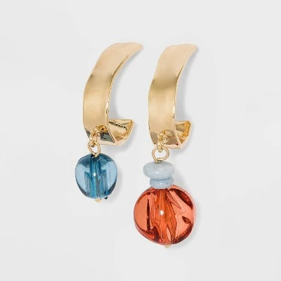 Mismatched Blue and Pink Beaded Hoop Earrings - A New Day™ Gold 4 Mismatched Blue and Pink Beaded Hoop Earrings - A New Day™ Gold - Image 2