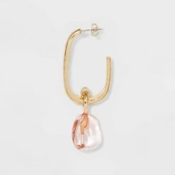 Rectangle Hoop with Transparent Drop Earrings - A New Day™ Pink
