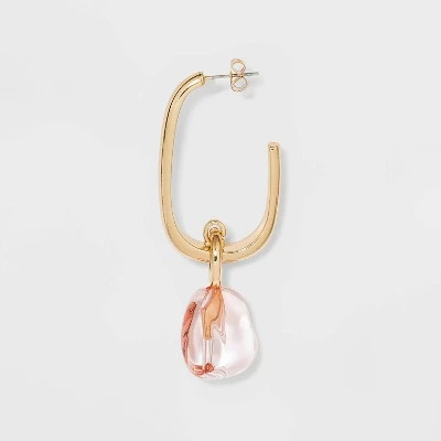 Rectangle Hoop with Transparent Drop Earrings - A New Day™ Pink 3 Rectangle Hoop with Transparent Drop Earrings - A New Day™ Pink