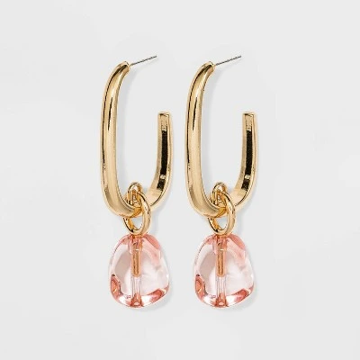 Rectangle Hoop with Transparent Drop Earrings - A New Day™ Pink 4 Rectangle Hoop with Transparent Drop Earrings - A New Day™ Pink - Image 2