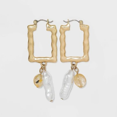 Hammered Rectangular Hoop Earrings - A New Day™ Silver 6 Hammered Rectangular Hoop Earrings - A New Day™ Silver - Image 4