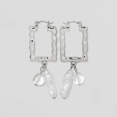 Hammered Rectangular Hoop Earrings - A New Day™ Silver 7 Hammered Rectangular Hoop Earrings - A New Day™ Silver - Image 5