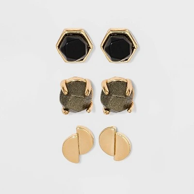 Silver Plated Semi-Precious Stud Earring Set 3pc - A New Day™ Strawberry And Rose Quartz 3 Silver Plated Semi-Precious Stud Earring Set 3pc - A New Day™ Strawberry And Rose Quartz