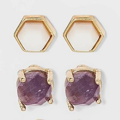 Silver Plated Semi-Precious Stud Earring Set 3pc - A New Day™ Strawberry And Rose Quartz 6 Silver Plated Semi-Precious Stud Earring Set 3pc - A New Day™ Strawberry And Rose Quartz - Image 4