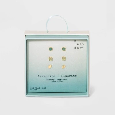 Silver Plated Semi-Precious Stud Earring Set 3pc - A New Day™ Strawberry And Rose Quartz 9 Silver Plated Semi-Precious Stud Earring Set 3pc - A New Day™ Strawberry And Rose Quartz - Image 7